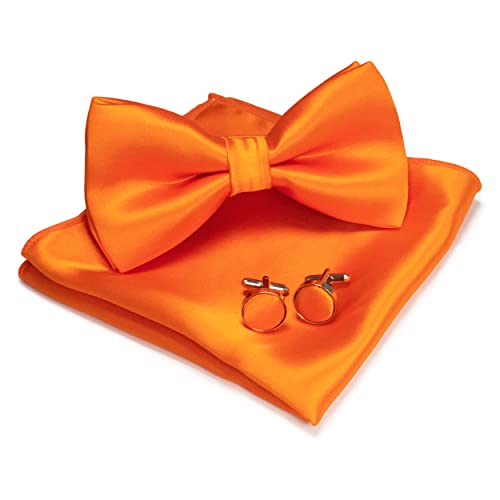 JEMYGINS Herren Fliege Orange4 Satin Fliege und Einstecktuch mit Manschettenknöpfe Sets von JEMYGINS