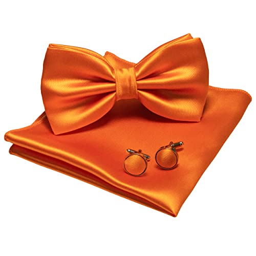 JEMYGINS Herren Fliege Orange5 Satin Fliege und Einstecktuch mit Manschettenknöpfe Sets von JEMYGINS