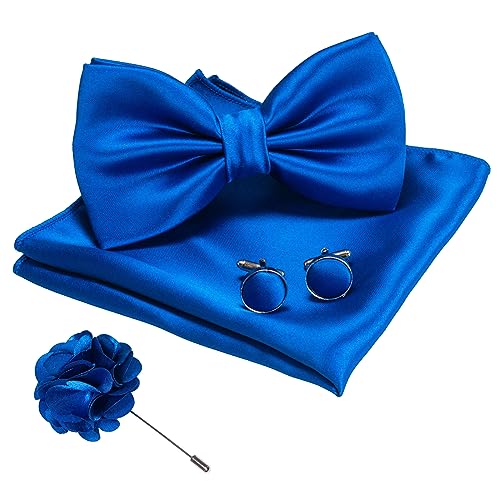 JEMYGINS Herren Fliege Satin Blau (7) Fliege und Einstecktuch mit Manschettenknöpfe Brustblume Sets von JEMYGINS