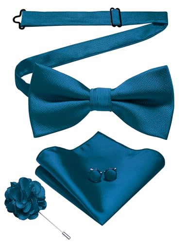 JEMYGINS Herren Fliege aus Twill in Uni mit Pocket Square Manschettenknöpfen und Blumen Gesteck Geschenkset für Partys Business und Hochzeiten Stahlblau JEMYGINS Herren Fliege aus Twill in Uni mit Pocket Square Manschettenknöpfen und Blumen Gesteck Geschenkset für Partys Business und Hochzeiten Stahlblau von JEMYGINS