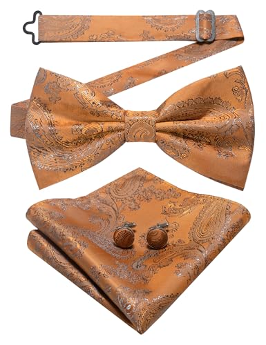 JEMYGINS Herren Fliege mit Cashewblütendesign Retro-Design mit Manschettenknöpfen und Einstecktuch,Aprikosenbraun mandelbraun JEMYGINS Herren Fliege mit Cashewblütendesign Retro-Design mit Manschettenknöpfen und Einstecktuch,Aprikosenbraun mandelbraun von JEMYGINS