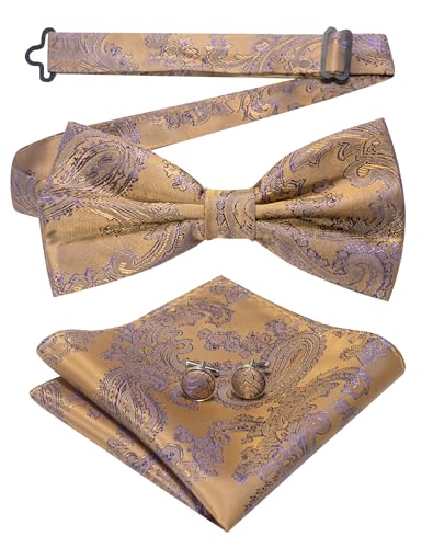 JEMYGINS Herren Fliege mit Cashewblütendesign Retro-Design mit Manschettenknöpfen und Einstecktuch,Eiche hellbraune Toffeefarbe JEMYGINS Herren Fliege mit Cashewblütendesign Retro-Design mit Manschettenknöpfen und Einstecktuch,Eiche hellbraune Toffeefarbe von JEMYGINS