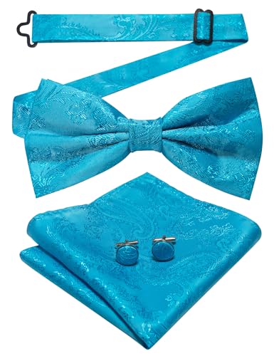 JEMYGINS Herren Fliege mit Cashewblütendesign Retro-Design mit Manschettenknöpfen und Einstecktuch,Kentingblau, Cyanblau JEMYGINS Herren Fliege mit Cashewblütendesign Retro-Design mit Manschettenknöpfen und Einstecktuch,Kentingblau, Cyanblau von JEMYGINS