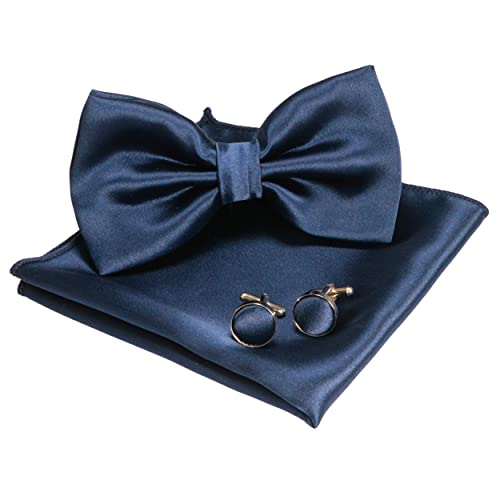 JEMYGINS Herren Fliege navy 5 Satin Fliege und Einstecktuch mit Manschettenknöpfe Sets von JEMYGINS