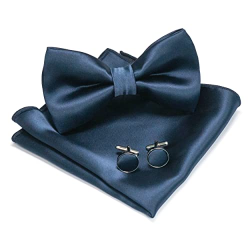 JEMYGINS Herren Fliege navy4 Satin Fliege und Einstecktuch mit Manschettenknöpfe Sets von JEMYGINS