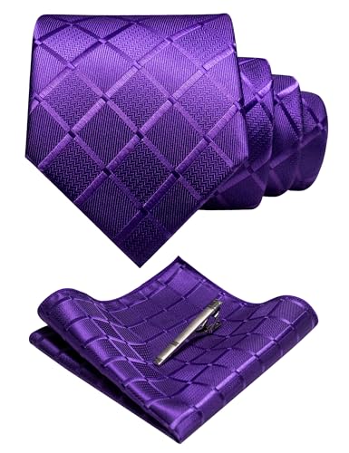 JEMYGINS Herren Hochzeit Krawatten-Set mit Karomuster und passendem Einstecktuch sowie Krawattenklammer - einfarbig in verschiedenen Farben erhältlich Lavendelviolett JEMYGINS Herren Hochzeit Krawatten-Set mit Karomuster und passendem Einstecktuch sowie Krawattenklammer - einfarbig in verschiedenen Farben erhältlich Lavendelviolett von JEMYGINS