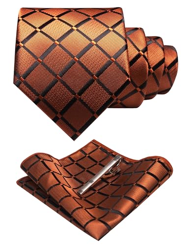 JEMYGINS Herren Hochzeit Krawatten-Set mit Karomuster und passendem Einstecktuch sowie Krawattenklammer - einfarbig in verschiedenen Farben erhältlich Rostfarbe JEMYGINS Herren Hochzeit Krawatten-Set mit Karomuster und passendem Einstecktuch sowie Krawattenklammer - einfarbig in verschiedenen Farben erhältlich Rostfarbe von JEMYGINS