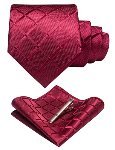 JEMYGINS Herren Hochzeit Krawatten-Set mit Karomuster und passendem Einstecktuch sowie Krawattenklammer - einfarbig in verschiedenen Farben erhältlich Rotwein JEMYGINS Herren Hochzeit Krawatten-Set mit Karomuster und passendem Einstecktuch sowie Krawattenklammer - einfarbig in verschiedenen Farben erhältlich Rotwein von JEMYGINS