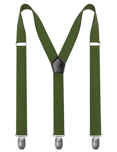 JEMYGINS Herren Hosenträger in einfacher Y-Form mit 3 stabilen Metallclips Armeegrün von JEMYGINS