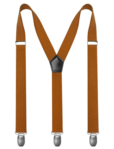 JEMYGINS Herren Hosenträger in einfacher Y-Form mit 3 stabilen Metallclips Braun von JEMYGINS