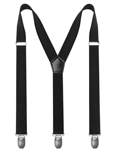 JEMYGINS Herren Hosenträger in einfacher Y-Form mit 3 stabilen Metallclips Schwarz von JEMYGINS