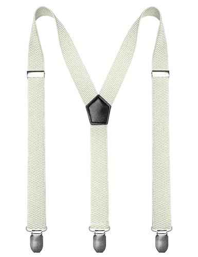 JEMYGINS Herren Hosenträger in einfacher Y-Form mit 3 stabilen Metallclips cremefarben von JEMYGINS
