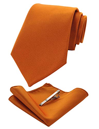 JEMYGINS Herren Krawatte aus Seide, mit Krawattenklammern & quadratische Taschenset Gr. 80, Orange von JEMYGINS