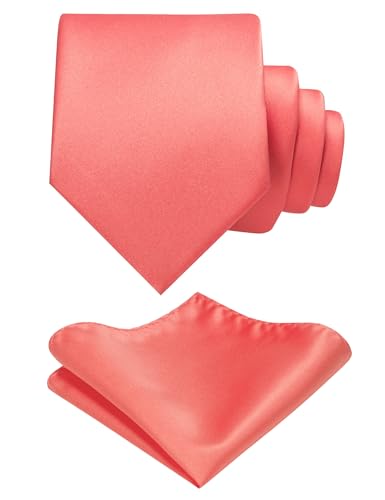 JEMYGINS Herren Krawatte mit Matte Oberfläche inklusive Einstecktuch Set in verschiedenen Farben Korallrot JEMYGINS Herren Krawatte mit Matte Oberfläche inklusive Einstecktuch Set in verschiedenen Farben Korallrot von JEMYGINS