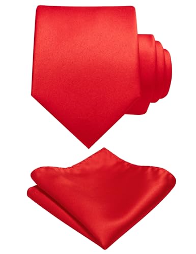 JEMYGINS Herren Krawatte mit Matte Oberfläche inklusive Einstecktuch Set in verschiedenen Farben Rot von JEMYGINS