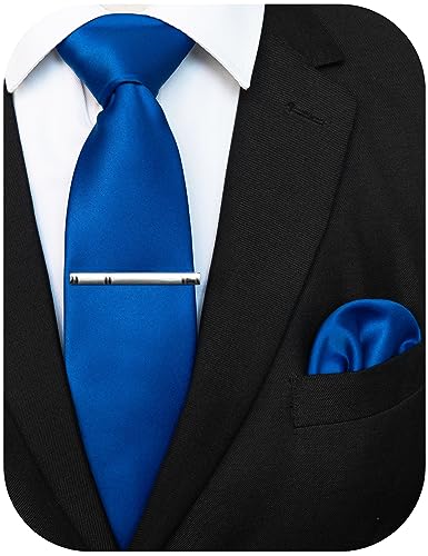 JEMYGINS Herren Krawatte mit Matte Oberfläche inklusive Einstecktuch und Krawattenklammer Set in verschiedenen Farben,Blau von JEMYGINS