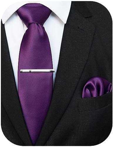 JEMYGINS Herren Krawatte mit Matte Oberfläche inklusive Einstecktuch und Krawattenklammer Set in verschiedenen Farben,Lila von JEMYGINS