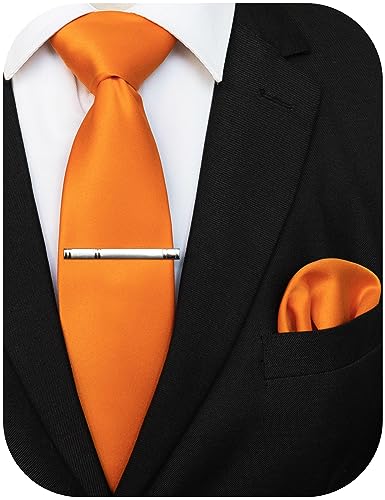 JEMYGINS Herren Krawatte mit Matte Oberfläche inklusive Einstecktuch und Krawattenklammer Set in verschiedenen Farben,orange von JEMYGINS