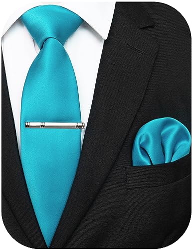 JEMYGINS Herren Krawatte mit Matte Oberfläche inklusive Einstecktuch und Krawattenklammer Set in verschiedenen Farben,wasserblau JEMYGINS Herren Krawatte mit Matte Oberfläche inklusive Einstecktuch und Krawattenklammer Set in verschiedenen Farben,wasserblau von JEMYGINS