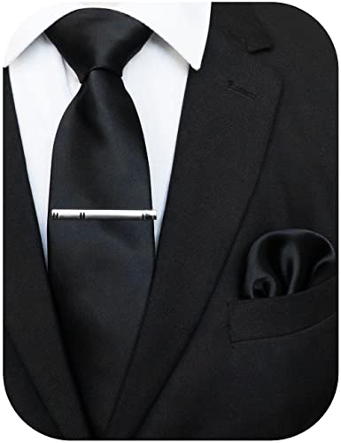 JEMYGINS Herren-Krawatten-Set aus Satin, mehrfarbig, mit Krawattenklammern und quadratischen Taschen, verschiedene Farben, schwarz 2, M JEMYGINS Herren-Krawatten-Set aus Satin, mehrfarbig, mit Krawattenklammern und quadratischen Taschen, verschiedene Farben, schwarz 2, M von JEMYGINS