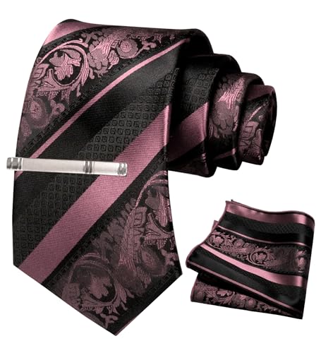 JEMYGINS Herren Krawatten Set mit gemischtem Rosen und Streifenmuster inklusive Krawattenklammer und Taschentuch Dunkelroségold JEMYGINS Herren Krawatten Set mit gemischtem Rosen und Streifenmuster inklusive Krawattenklammer und Taschentuch Dunkelroségold von JEMYGINS