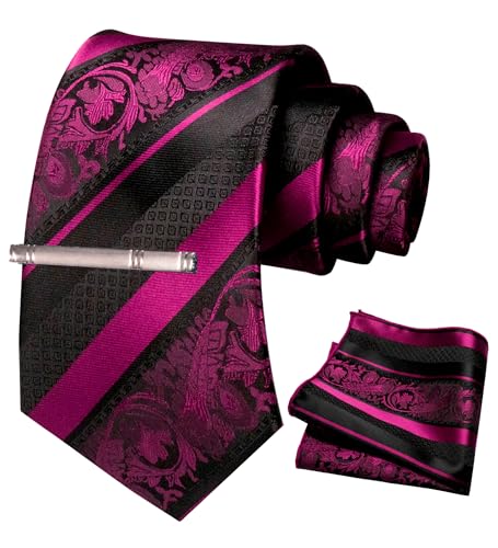 JEMYGINS Herren Krawatten Set mit gemischtem Rosen und Streifenmuster inklusive Krawattenklammer und Taschentuch Knallrosa JEMYGINS Herren Krawatten Set mit gemischtem Rosen und Streifenmuster inklusive Krawattenklammer und Taschentuch Knallrosa von JEMYGINS