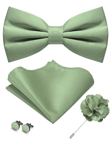 JEMYGINS Herren Matte Einfarbige Fliege mit Taschentuch Manschettenknöpfen und Ansteckblume Set Graugrün JEMYGINS Herren Matte Einfarbige Fliege mit Taschentuch Manschettenknöpfen und Ansteckblume Set Graugrün von JEMYGINS