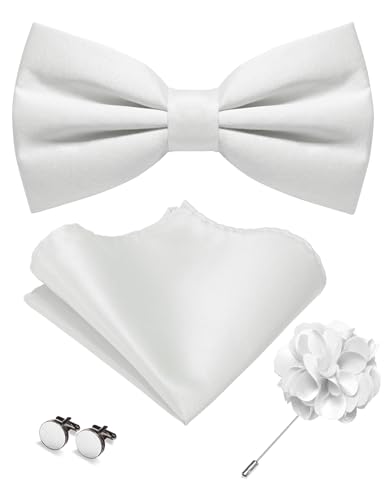 JEMYGINS Herren Matte Einfarbige Fliege mit Taschentuch Manschettenknöpfen und Ansteckblume Set Weiß JEMYGINS Herren Matte Einfarbige Fliege mit Taschentuch Manschettenknöpfen und Ansteckblume Set Weiß von JEMYGINS