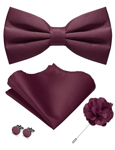JEMYGINS Herren Matte Einfarbige Fliege mit Taschentuch Manschettenknöpfen und Ansteckblume Set kastanienbraun von JEMYGINS