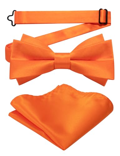 JEMYGINS Herren Mattem Stoff Doppellagiger Fliege und Einstecktuch Set,orange Farbe von JEMYGINS