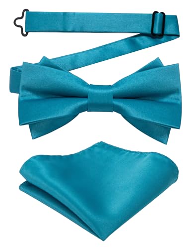 JEMYGINS Herren Mattem Stoff Doppellagiger Fliege und Einstecktuch Set,pfauenblau JEMYGINS Herren Mattem Stoff Doppellagiger Fliege und Einstecktuch Set,pfauenblau von JEMYGINS