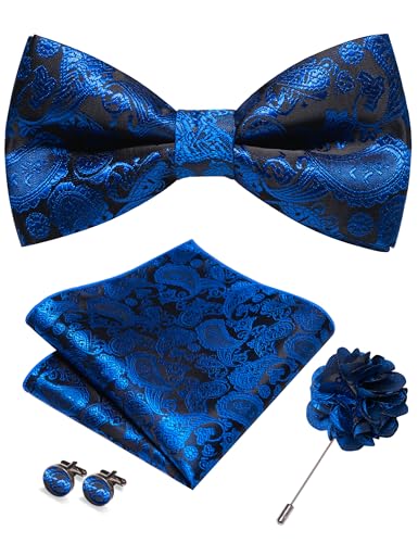 JEMYGINS Herren Paisley Fliegen set inklusive Einstecktuch Manschettenknöpfen und Boutonniere geeignet für Hochzeitsbankette und Partys Blau-Schwarz JEMYGINS Herren Paisley Fliegen set inklusive Einstecktuch Manschettenknöpfen und Boutonniere geeignet für Hochzeitsbankette und Partys Blau-Schwarz von JEMYGINS