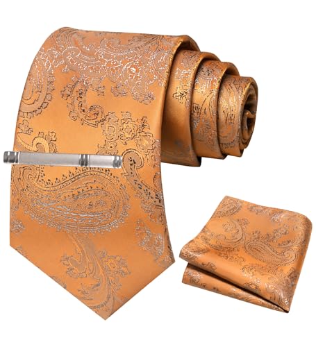JEMYGINS Herren Paisley Krawatten set mit Krawattenklammer und Einstecktuch,Aprikosentan mandelbraun JEMYGINS Herren Paisley Krawatten set mit Krawattenklammer und Einstecktuch,Aprikosentan mandelbraun von JEMYGINS