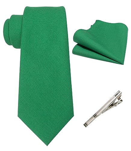 JEMYGINS Herren Retro Baumwollmischung Krawatte mit Einstecktuch und Krawattenklammer Set,Grün von JEMYGINS