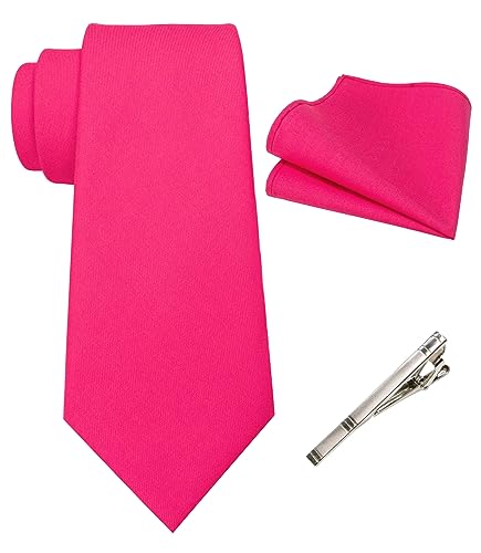 JEMYGINS Herren Retro Baumwollmischung Krawatte mit Einstecktuch und Krawattenklammer Set,Rosa von JEMYGINS