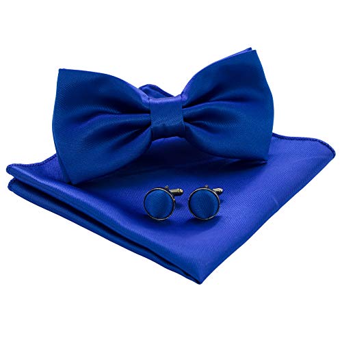 JEMYGINS Herren Schleife Satin Doppelfalz und Manschettenknöpfe und quadratisch Taschen-Set inklusive Box Gr. 80, blau von JEMYGINS