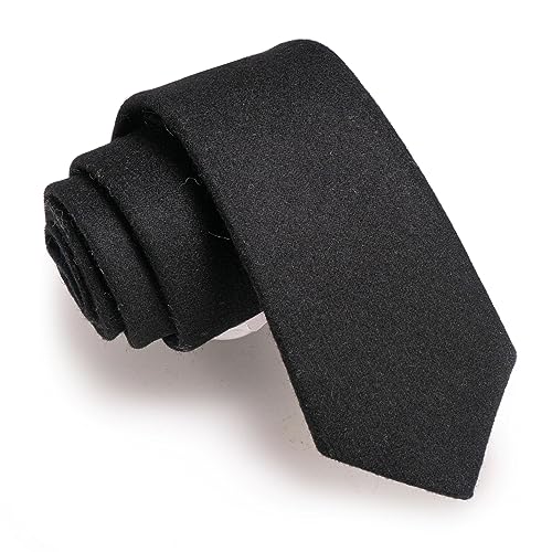 JEMYGINS Herren Schmale Krawatte aus Wolle 6CM - Modische Herren Wolle Krawatte in Schmalem Design mit klassischem Stil,Schwarz von JEMYGINS