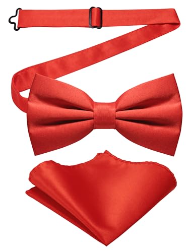 JEMYGINS Herren-Set aus Solider Mattierter Bifold-Fliege mit Einstecktuch,Kirschrot JEMYGINS Herren-Set aus Solider Mattierter Bifold-Fliege mit Einstecktuch,Kirschrot von JEMYGINS
