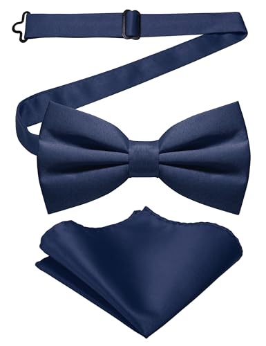 JEMYGINS Herren-Set aus Solider Mattierter Bifold-Fliege mit Einstecktuch,Navy blau von JEMYGINS