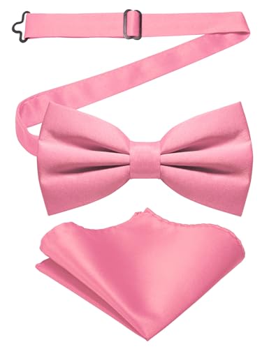 JEMYGINS Herren-Set aus Solider Mattierter Bifold-Fliege mit Einstecktuch,Rosa2 JEMYGINS Herren-Set aus Solider Mattierter Bifold-Fliege mit Einstecktuch,Rosa2 von JEMYGINS