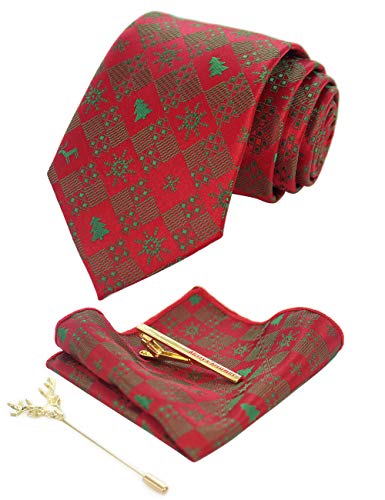 JEMYGINS Herren Weihnachts Krawatte Weihnachtsbaum Muster Woven Party Krawatte & Einstecktuch Set(24) von JEMYGINS