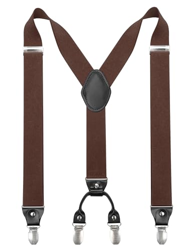 JEMYGINS Hosenträger Herren breit 3,5 cm mit 4 Hosenträger Clips in Y-Form Elastisch und Längenverstellbar Braun von JEMYGINS