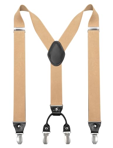 JEMYGINS Hosenträger Herren breit 3,5 cm mit 4 Hosenträger Clips in Y-Form Elastisch und Längenverstellbar Champagner-Gold von JEMYGINS