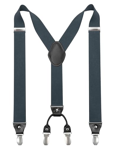 JEMYGINS Hosenträger Herren breit 3,5 cm mit 4 Hosenträger Clips in Y-Form Elastisch und Längenverstellbar Dunkelgrau von JEMYGINS