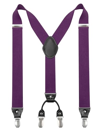 JEMYGINS Hosenträger Herren breit 3,5 cm mit 4 Hosenträger Clips in Y-Form Elastisch und Längenverstellbar Lila von JEMYGINS