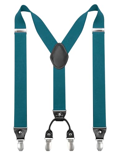 JEMYGINS Hosenträger Herren breit 3,5 cm mit 4 Hosenträger Clips in Y-Form Elastisch und Längenverstellbar Pfauenblau JEMYGINS Hosenträger Herren breit 3,5 cm mit 4 Hosenträger Clips in Y-Form Elastisch und Längenverstellbar Pfauenblau von JEMYGINS