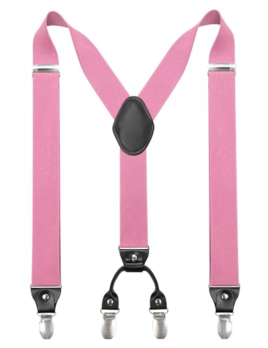 JEMYGINS Hosenträger Herren breit 3,5 cm mit 4 Hosenträger Clips in Y-Form Elastisch und Längenverstellbar Rosa von JEMYGINS
