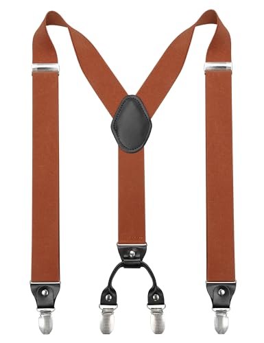 JEMYGINS Hosenträger Herren breit 3,5 cm mit 4 Hosenträger Clips in Y-Form Elastisch und Längenverstellbar Rost von JEMYGINS