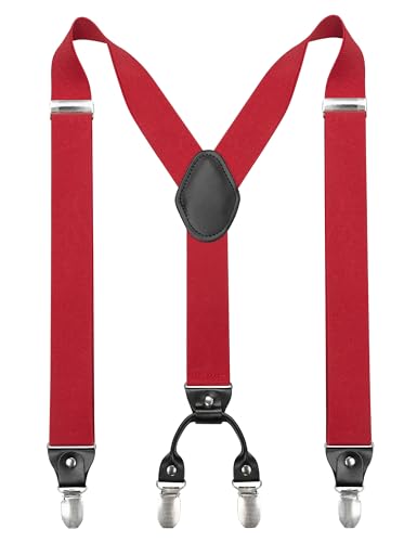 JEMYGINS Hosenträger Herren breit 3,5 cm mit 4 Hosenträger Clips in Y-Form Elastisch und Längenverstellbar Rot von JEMYGINS
