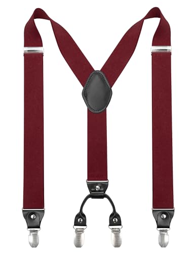 JEMYGINS Hosenträger Herren breit 3,5 cm mit 4 Hosenträger Clips in Y-Form Elastisch und Längenverstellbar Weinrot von JEMYGINS